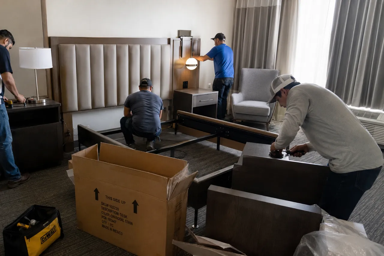 Next Movement crew installing furniture, fixtures, and equipment for a specialty project